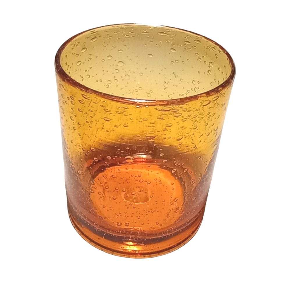 Set of 2 Vintage Beautiful Amber Hand Blown Heavy Bubbled Fashioned Glasses 12Oz